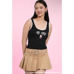 Hello Kitty x Forever 21 Black & Lace Trim Ribbed Knit Fitted Tank Top